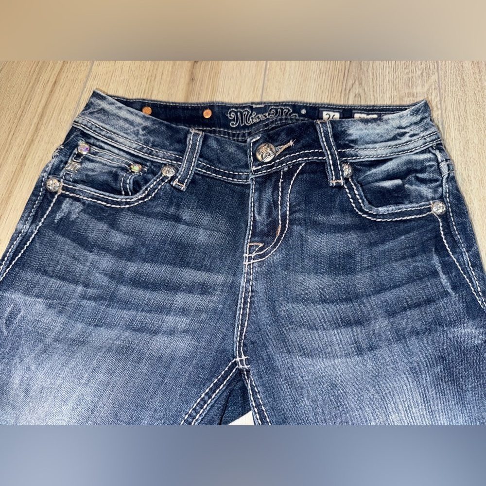 Miss Me mid rise crop capri cropped Women's Blue Jeans denim - Picture 5 of 7